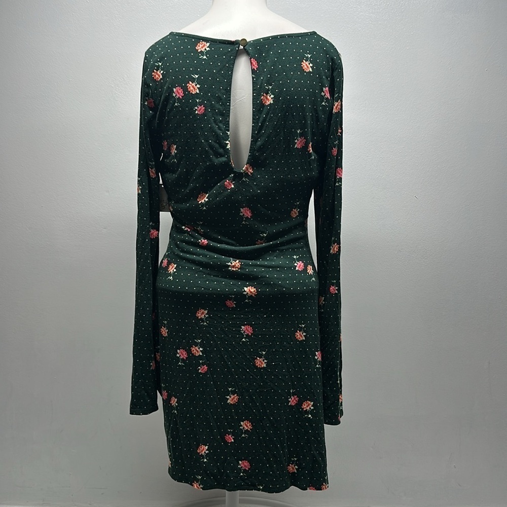 Free People Celia Mini Dress Long Sleeve Stretch Floral Green New Size Small - Picture 6 of 9